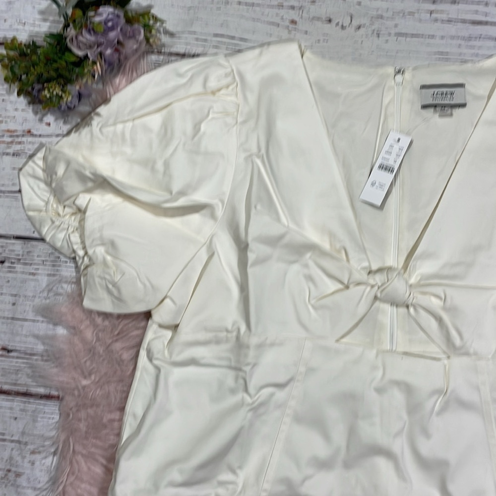 NWT J. Crew Collection Cream Cutout puff-sleeve dress in cotton twill - Picture 6 of 10